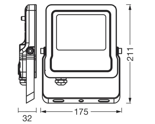 Dessin technique d'un projecteur LED avec indications de dimension.