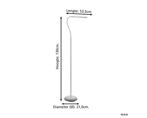 Lampadaire d'une hauteur de 130 cm, d'une longueur de 53,5 cm et d'un diamètre de 21 cm