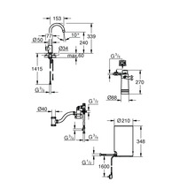 Schéma technique d'un robinet avec dimensions.