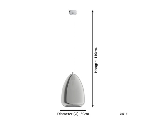 Pendelleuchte mit einem Durchmesser von 30 cm und einer Höhe von 110 cm