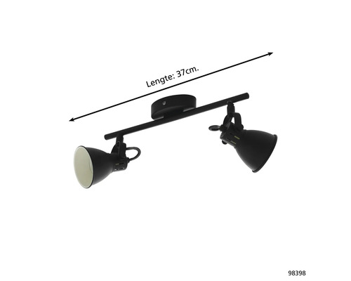 Schwarze Deckenleuchte mit zwei Strahlern und einer Länge von 37 Zentimetern