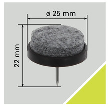 Patins en feutre avec clou, diamètre 25 millimètres