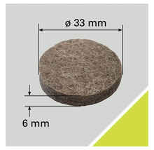 Filzgleiter, Durchmesser 33 Millimeter, Dicke 6 Millimeter