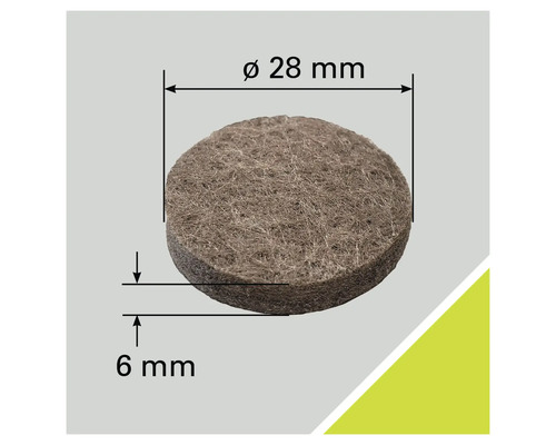 Patins en feutre d'un diamètre de 28 millimètres et d'une épaisseur de 6 millimètres