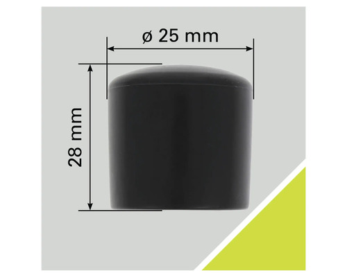 Patins pour meubles noirs de 25 mm de diamètre et 28 mm de hauteur