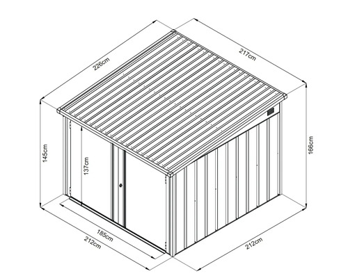 Dessin technique d'une remise de jardin avec dimensions