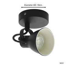 Schwarze Deckenleuchte mit einem Durchmesser von 10 cm.