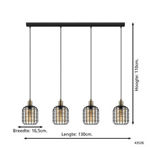Hängelampe mit vier Leuchten im Industrie Design, 130x16,5x110 cm