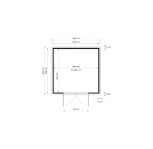 Plan avec dimensions : 258 cm de large, 252 cm de profondeur, surface intérieure de 5,64 mètres carrés