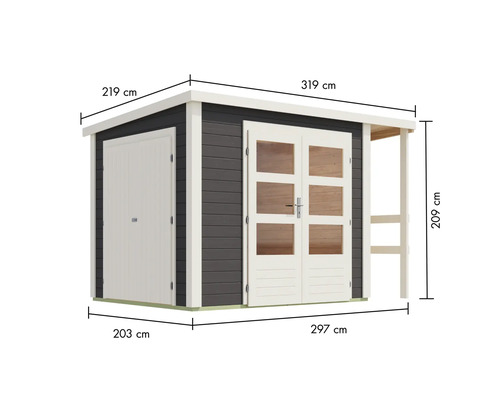 Abri de jardin avec double porte et toit rapporté avec dimensions
