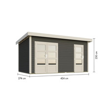 Gartenhaus aus Holz mit Doppeltür und Einzeltür, Abmessungen 274 mal 424 mal 230 Zentimeter