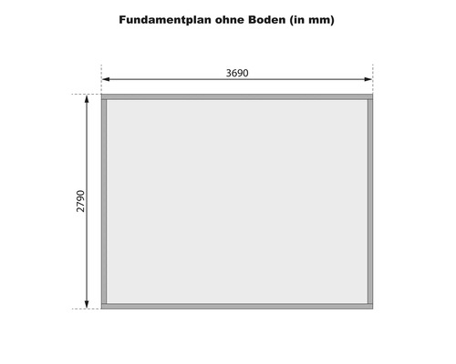 Plan de fondation sans sol mesurant 3690 x 2790 millimètres
