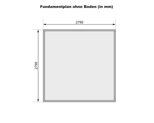 Plan de fondation sans sol mesurant 2790 sur 2790 millimètres.