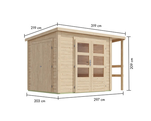 Abri de jardin en bois avec dimensions 219 cm x 319 cm x 209 cm