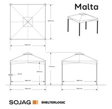 Schéma technique de la tonnelle Malta avec dimensions