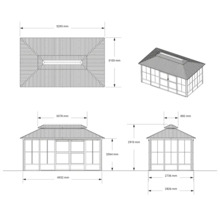Technische Zeichnung eines Pavillons mit Maßangaben