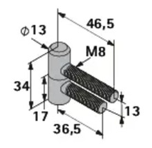 Technische Zeichnung eines Bolzenriegels mit Maßangaben