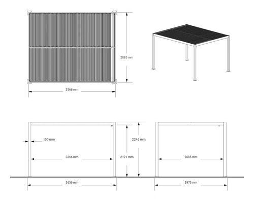 Dessin technique d'une pergola avec dimensions