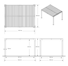 Dessin technique d'une pergola avec dimensions