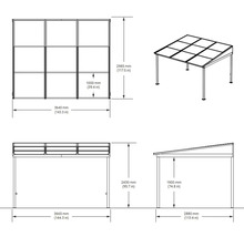 Dessin technique d'un toit de terrasse avec dimensions