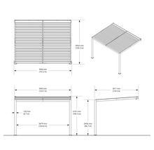 Dessin technique d'une pergola de jardin avec dimensions