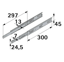 Zeichnung einer Schubladenschiene mit Maßangaben