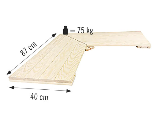 Holzbauteil mit den Maßen 87 cm x 40 cm, Belastbarkeit 75 kg