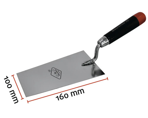 Truelle de maçon d'une longueur de 160 mm et d'une largeur de 100 mm.