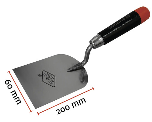 Truelle de maçon avec des dimensions de 200 par 60 millimètres.