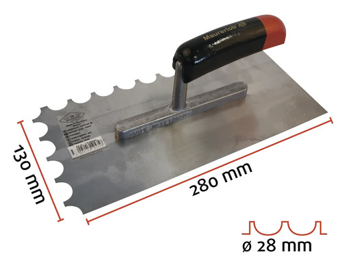 Zahnspachtel mit einer Länge von 280 Millimeter und einer Breite von 130 Millimeter.