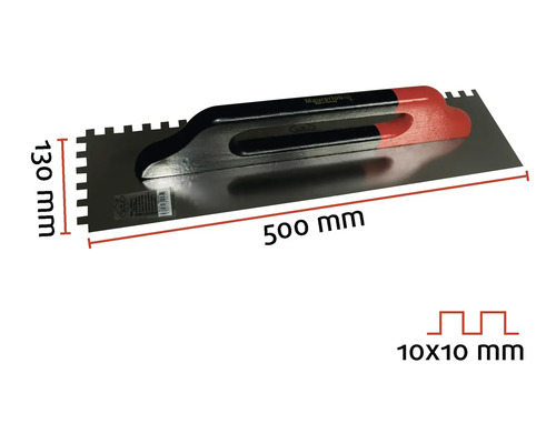 Spatule dentelée Maurerlob de dimensions 500 x 130 millimètres et denture de 10 x 10 millimètres.