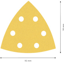 Papier abrasif triangulaire avec 6 trous, 93 millimètres