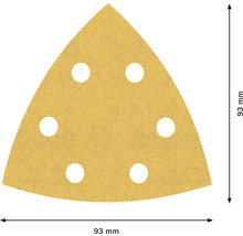 Papier abrasif triangulaire avec six trous, 93 millimètres