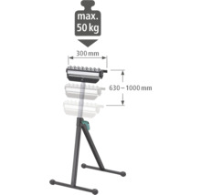 Materialständer mit maximaler Belastbarkeit von 50 Kilogramm, 300 Millimeter Rollenbreite und 630 bis 1000 Millimeter Höhe