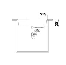Technische Zeichnung einer Spüle mit Maßangaben