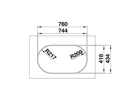 Technische Zeichnung einer Duschwanne mit den Maßen 760 mal 434 Millimeter
