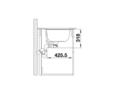 Technische Zeichnung eines Spülbeckens mit Maßangaben