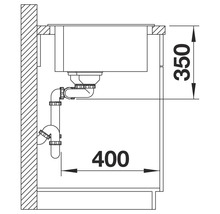 Technische Zeichnung eines Spülbeckens mit Abmessungen 350 und 400.