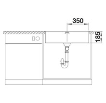 Schéma technique d'un évier avec les dimensions pour le montage