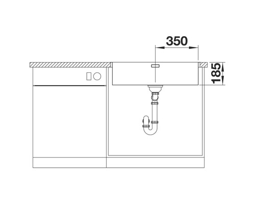 Schéma technique d'un évier avec les dimensions pour le montage