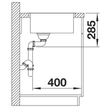 Dessin technique d'un évier avec les dimensions 285 et 400.