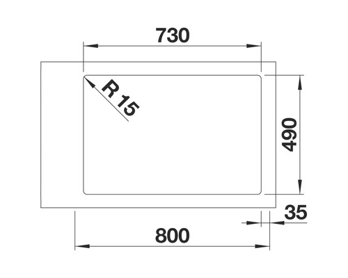 Schéma technique d'un évier avec dimensions.