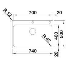 Schéma technique d'un évier avec dimensions