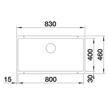 Technische Zeichnung einer Küchenspüle mit Maßangaben.