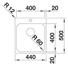 Schéma technique d'un évier de cuisine avec dimensions