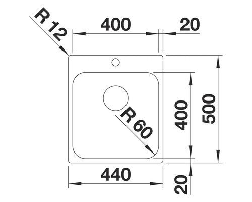 Schéma technique d'un évier de cuisine avec dimensions
