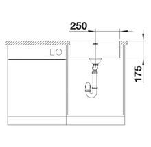 Schéma technique d'un évier avec les dimensions 250 et 175