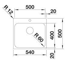Schéma technique d'un évier avec dimensions