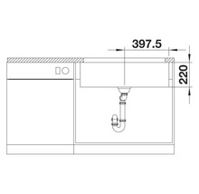 Zeichnung eines Spülbeckens mit Maßangaben 397,5 und 220