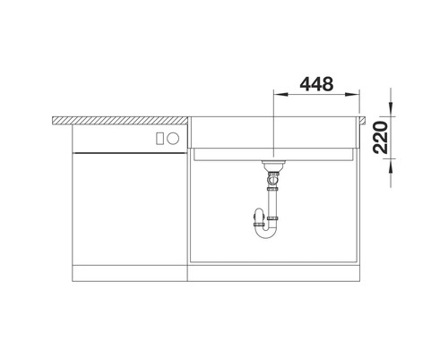 Zeichnung einer Spüle mit Abmessungen